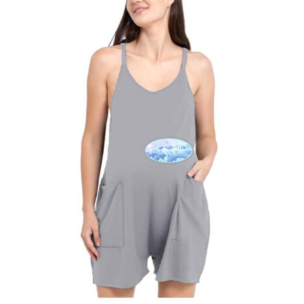 AULAI Maternity Romper Gray Adjustable Strap Pregnancy Jumpsuit Large